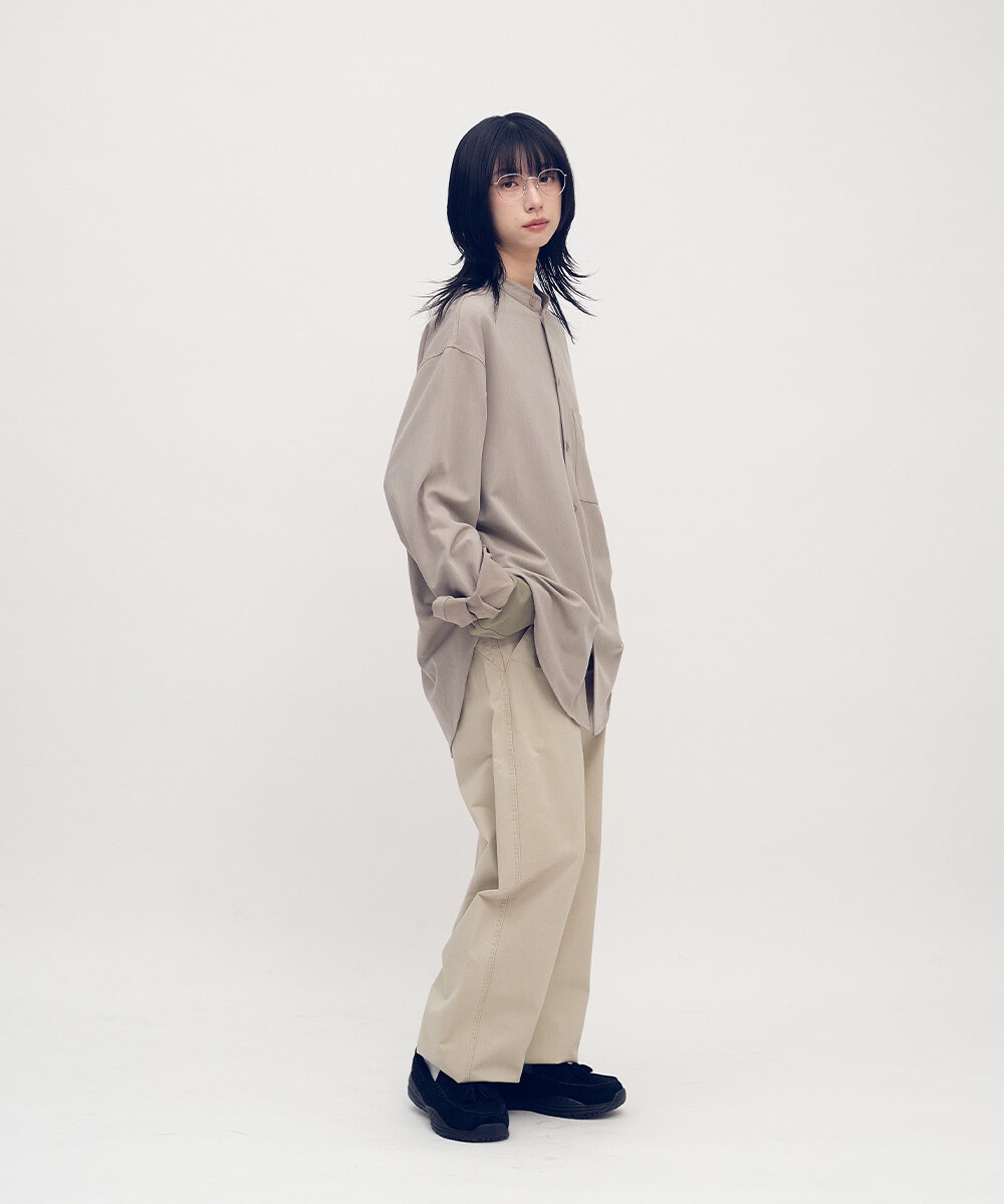 Timelly 弧線剪裁水洗繭形褲