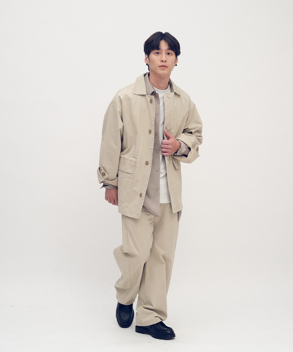 Timelly 弧線剪裁水洗繭形褲