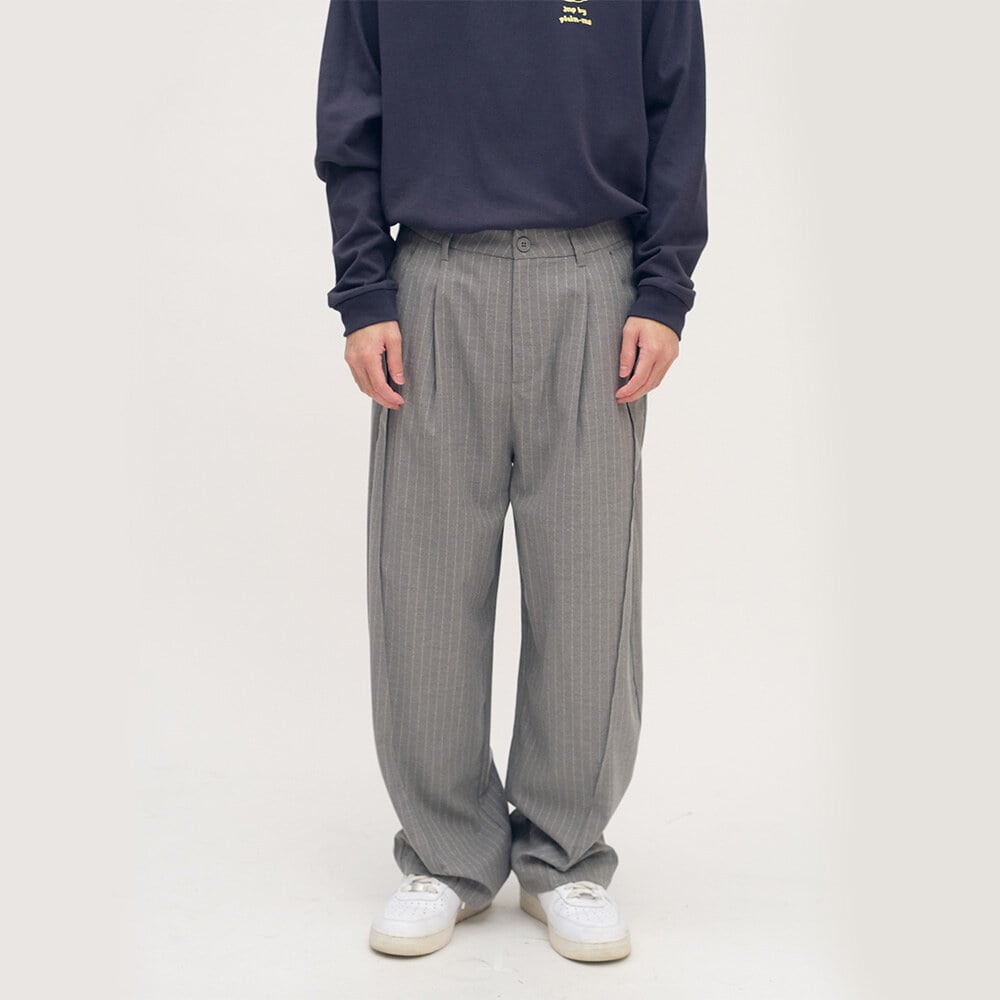 西料條紋闊腿褲