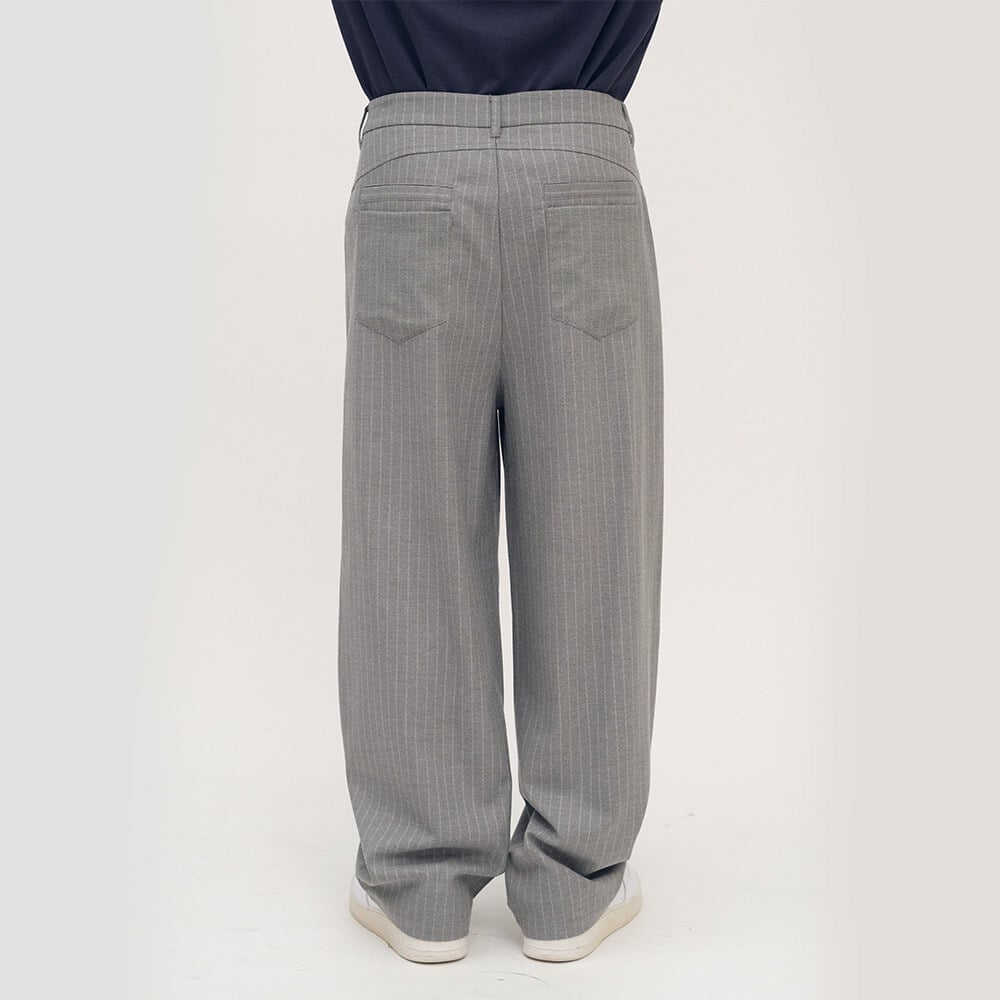 西料條紋闊腿褲