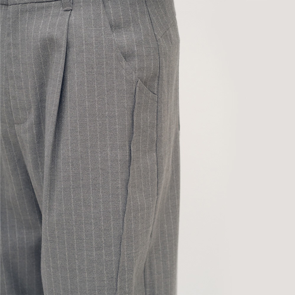 西料條紋闊腿褲