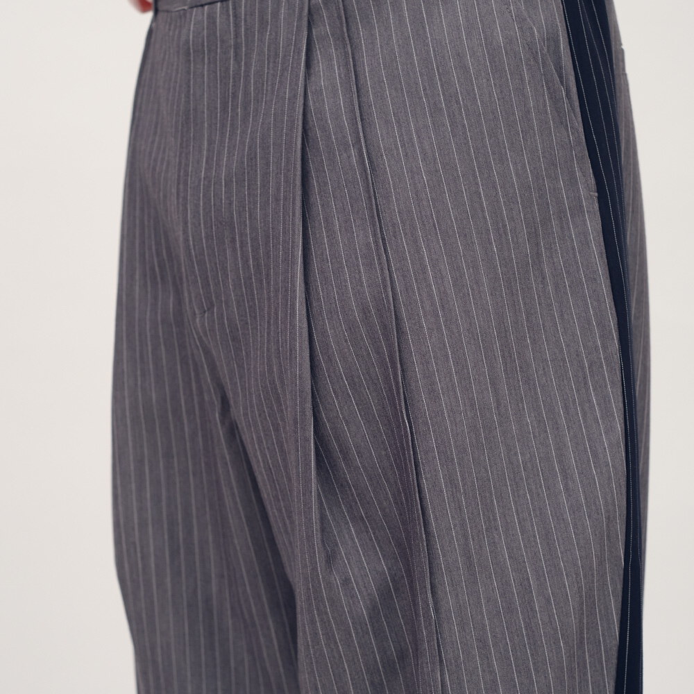 西料條紋拼接落地長褲