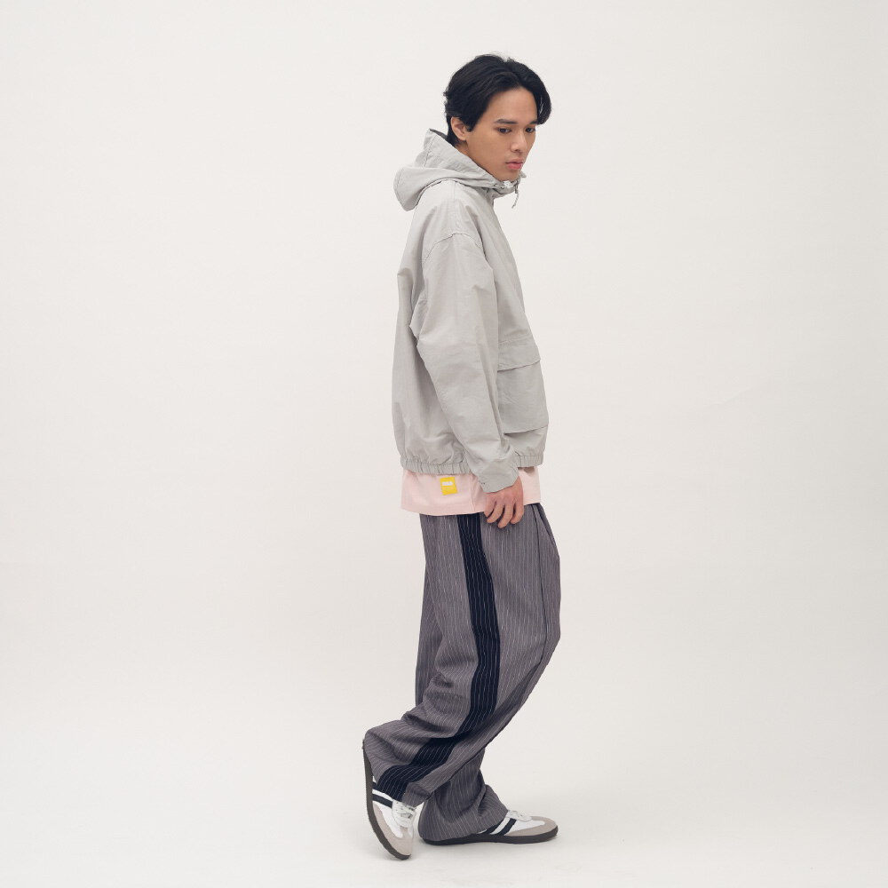 西料條紋拼接落地長褲