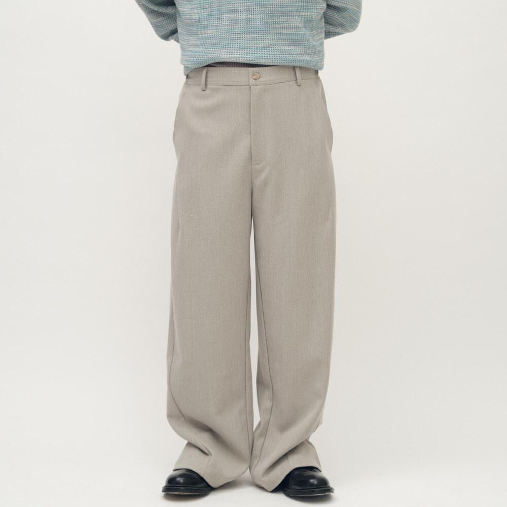 Timelly毛料流線落地長褲