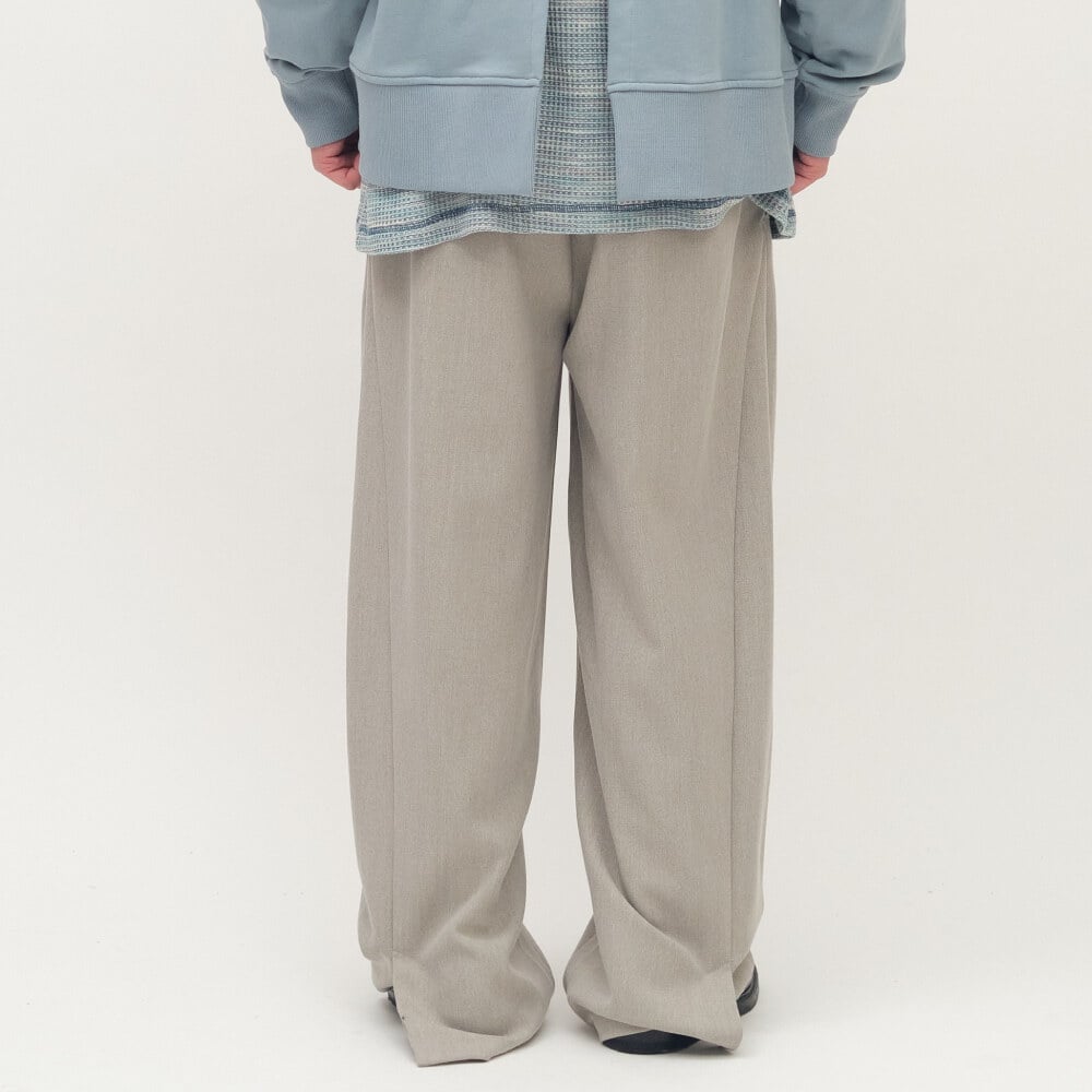 Timelly毛料流線落地長褲