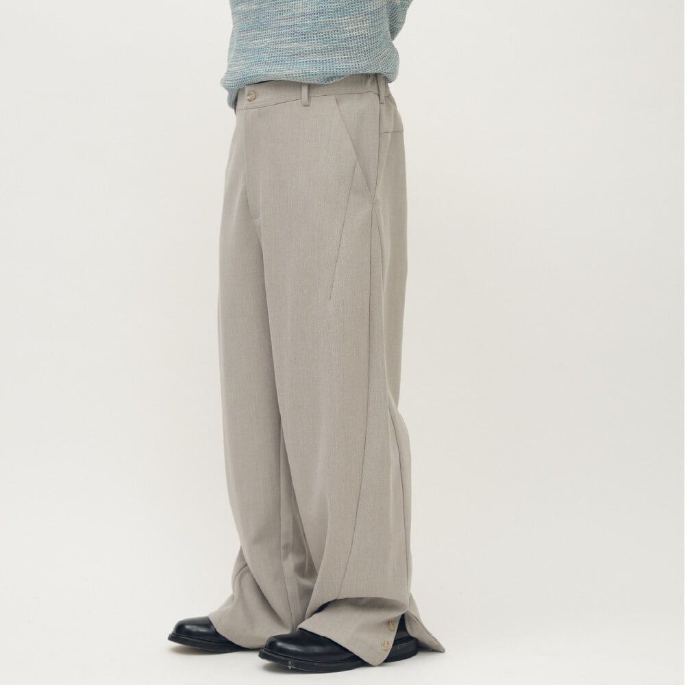 Timelly毛料流線落地長褲