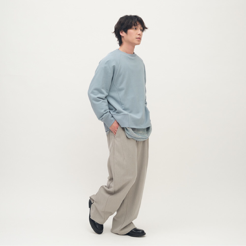 Timelly毛料流線落地長褲