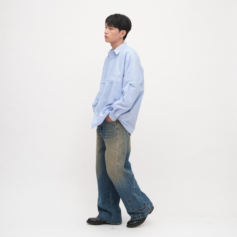 錯視拼接寬鬆牛仔長褲