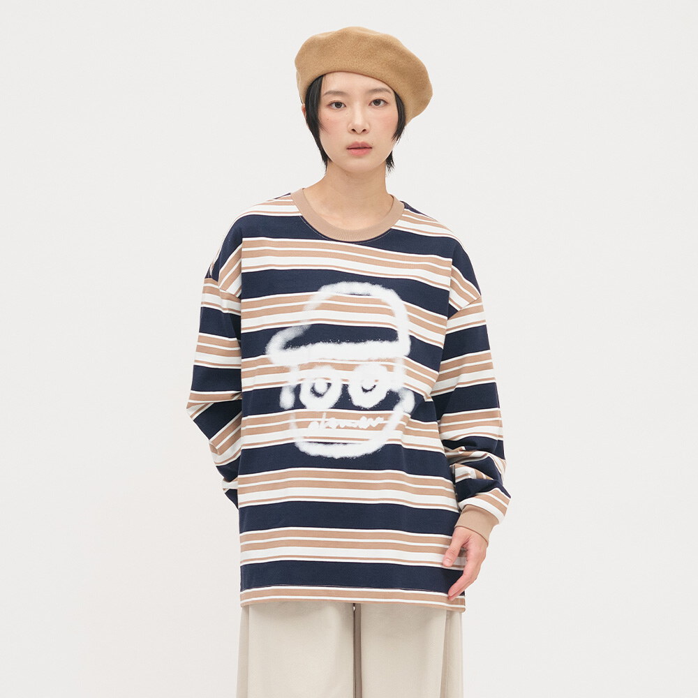 小P社長潑漆條紋長TEE