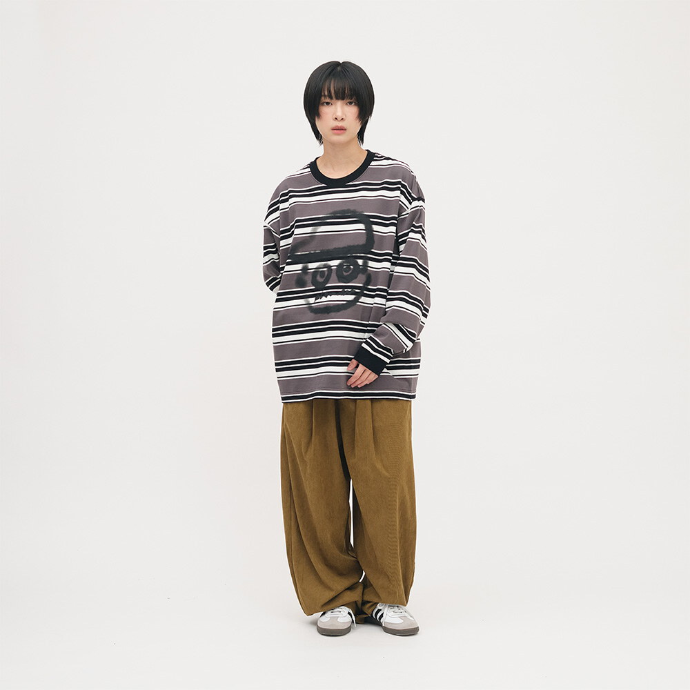 小P社長潑漆條紋長TEE