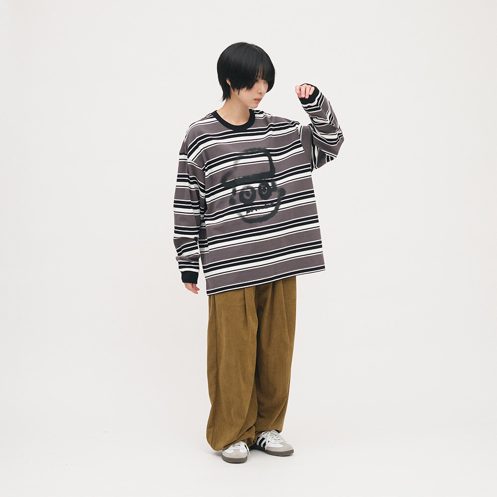小P社長潑漆條紋長TEE