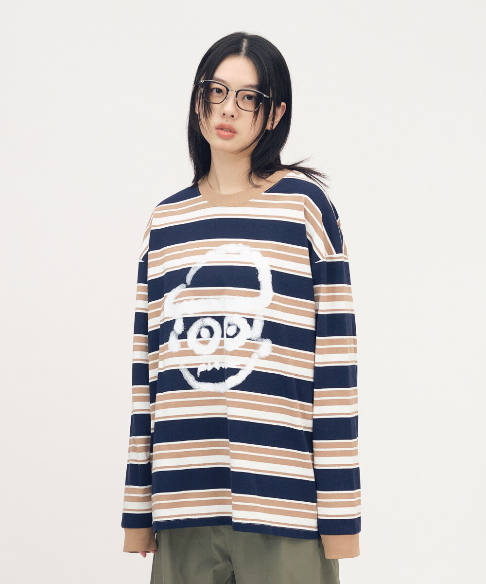 小P社長潑漆條紋長TEE