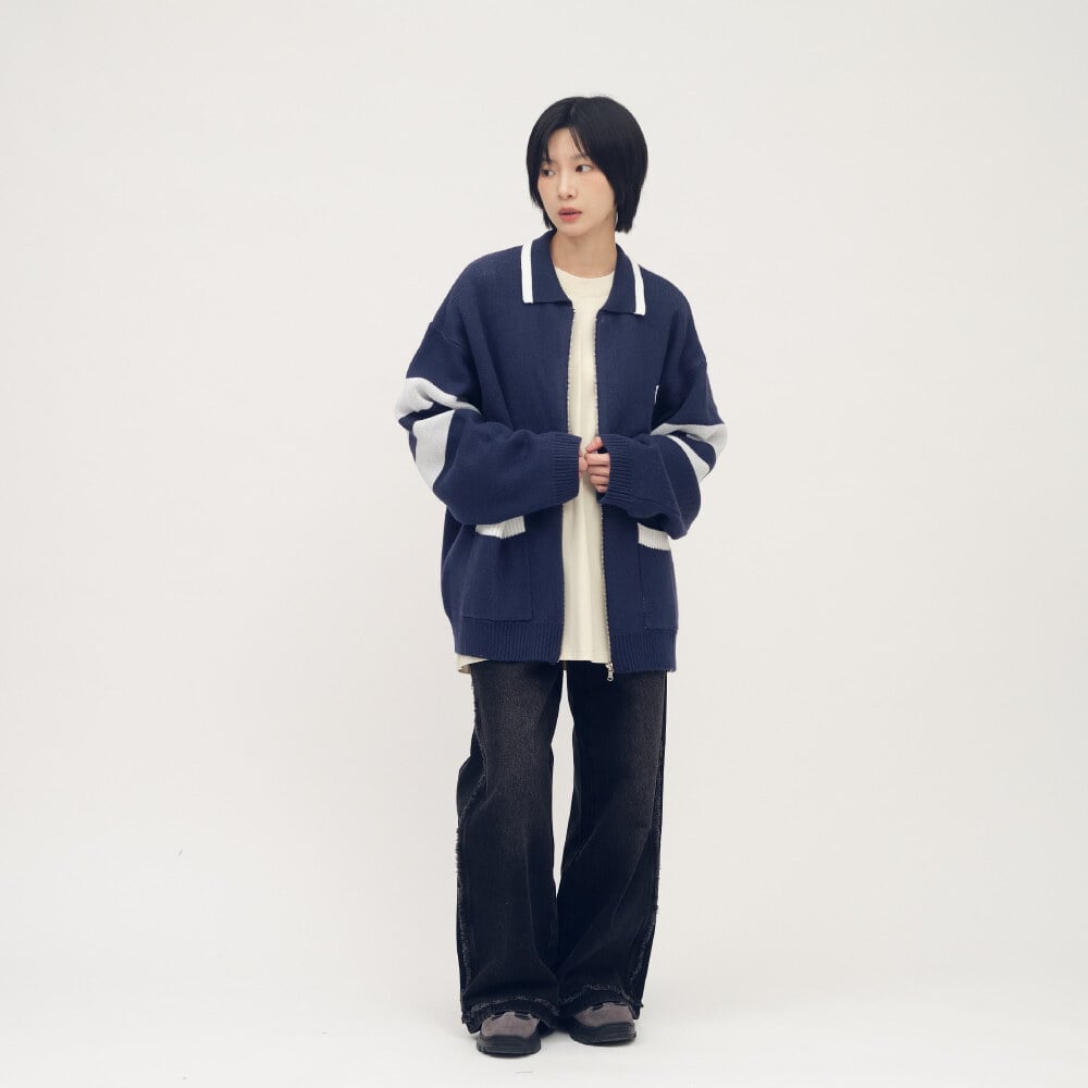 小P社長開襟拉鍊針織衫