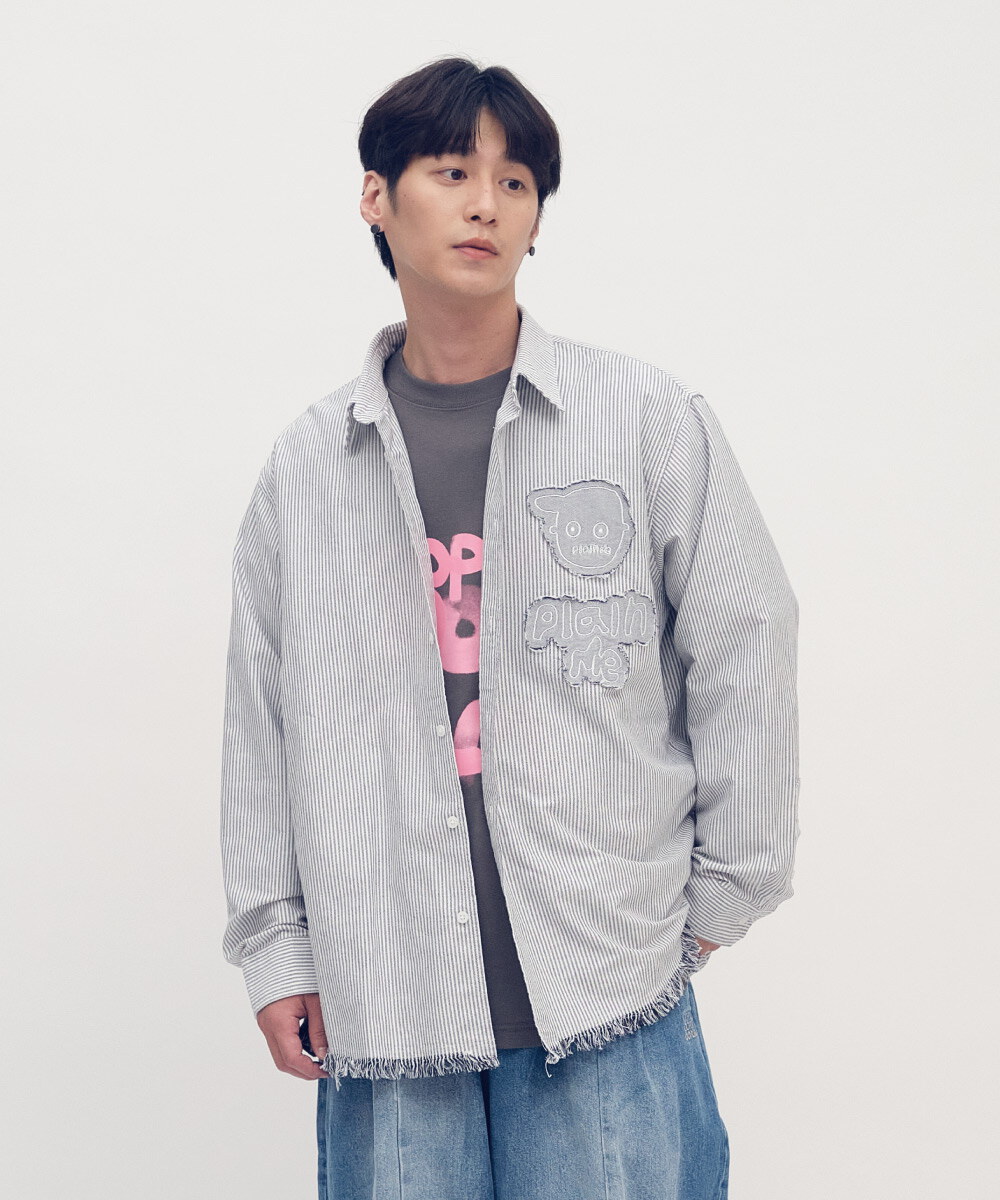 小P社長拼布長袖襯衫