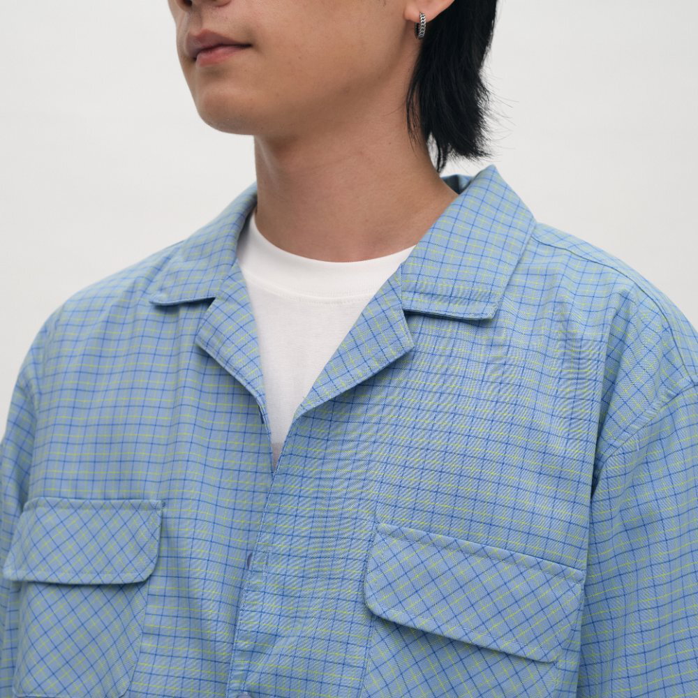 小P社長格紋短袖口袋襯衫