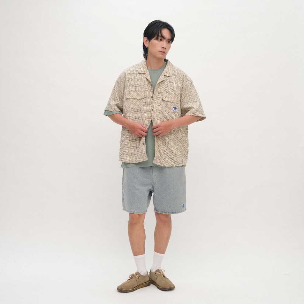 小P社長格紋短袖口袋襯衫
