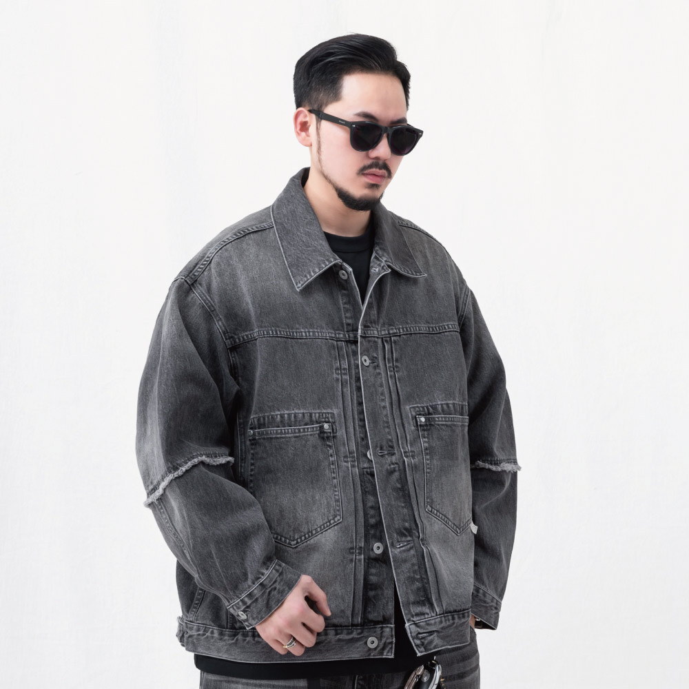 限定抽鬚牛仔外套 vintage washed frayed denim jacket