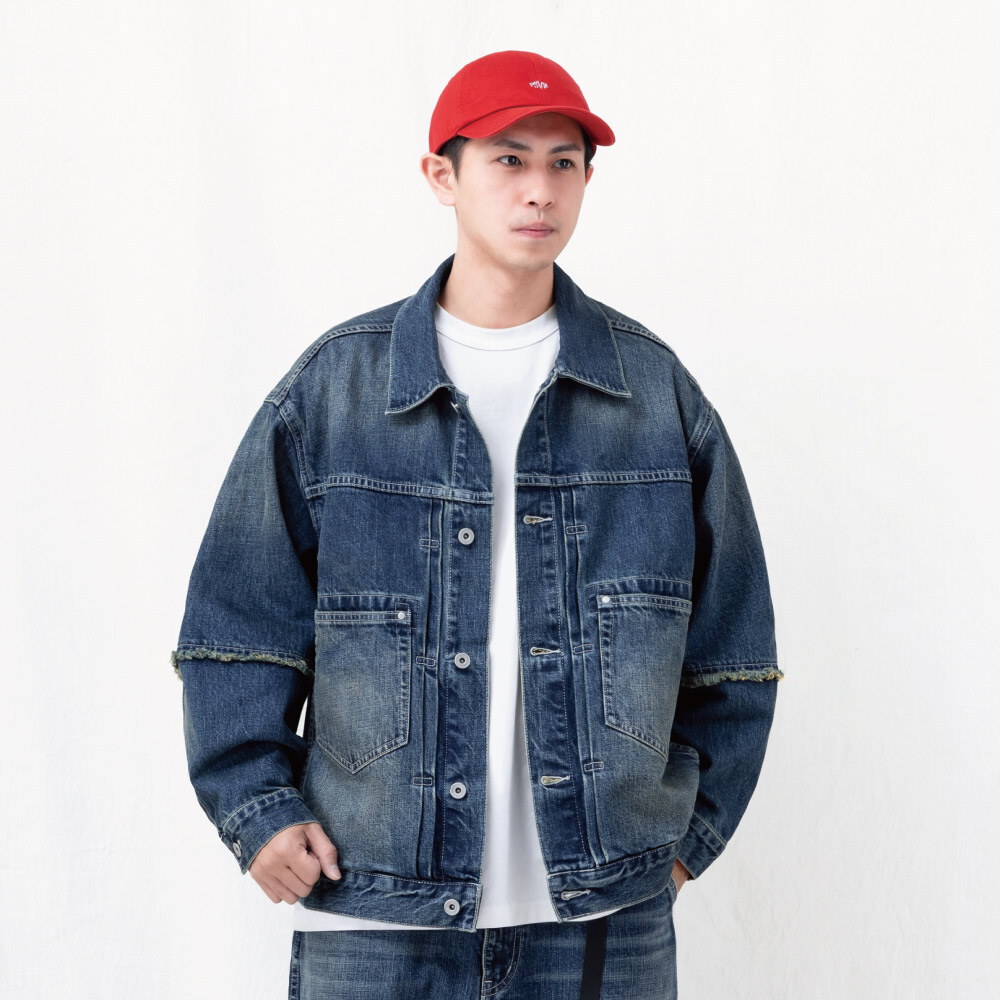 限定抽鬚牛仔外套 vintage washed frayed denim jacket