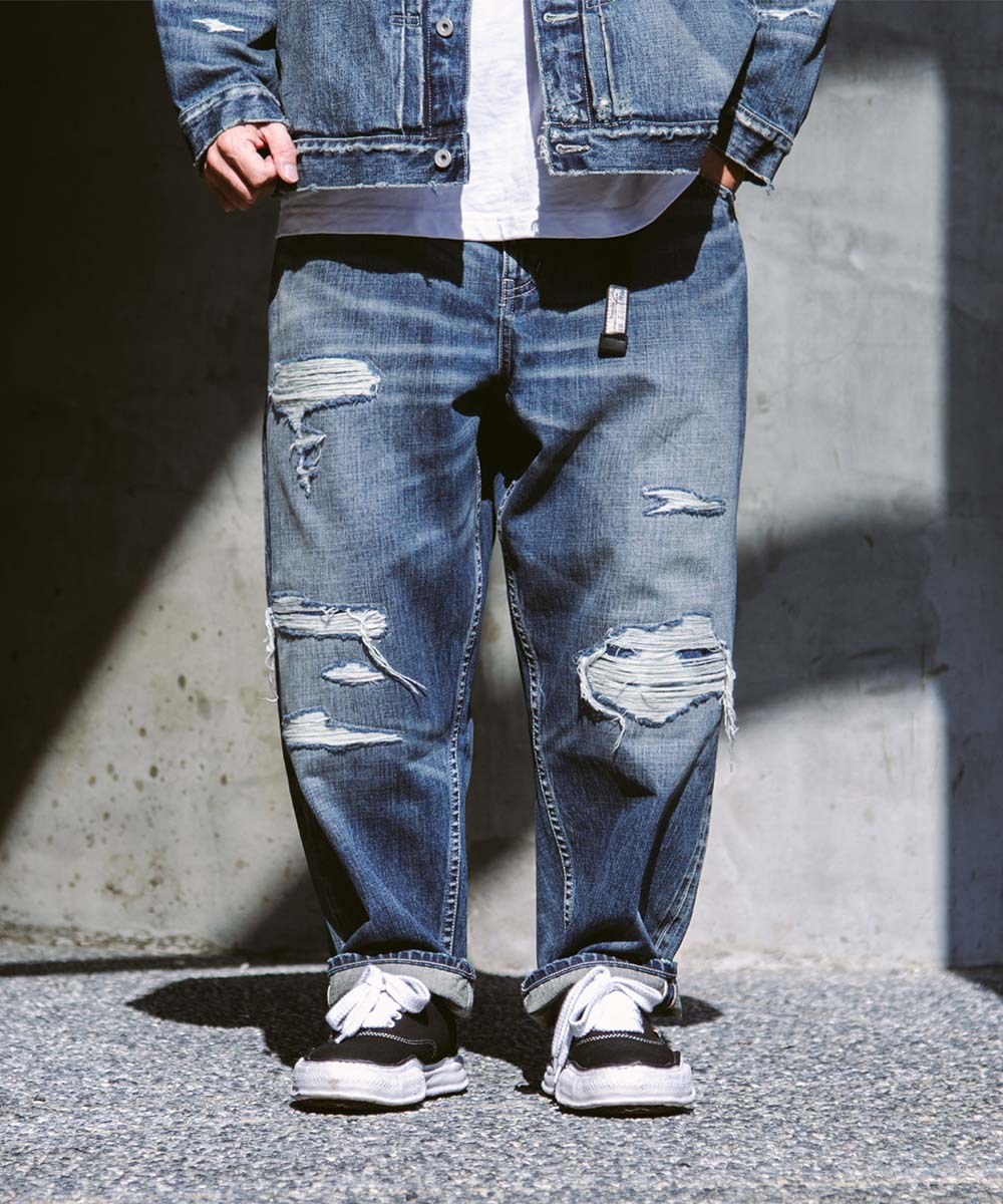 五週年限定破壞工藝牛仔褲 DESTROYED EFFECT SELVEDGE DENIM JEANS