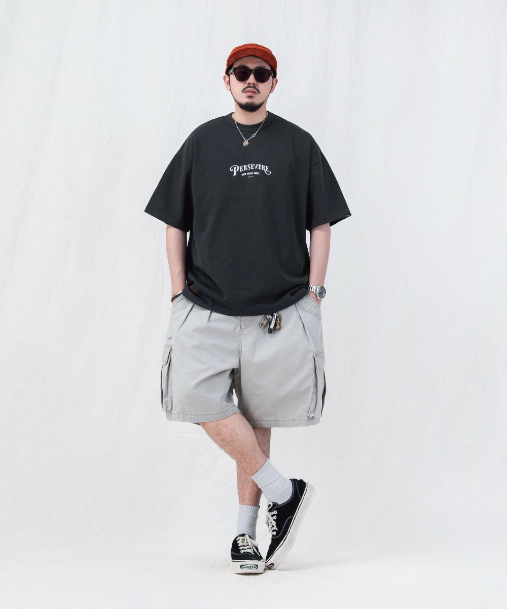水洗雙摺軍短褲 washed double-pleated cargo shorts