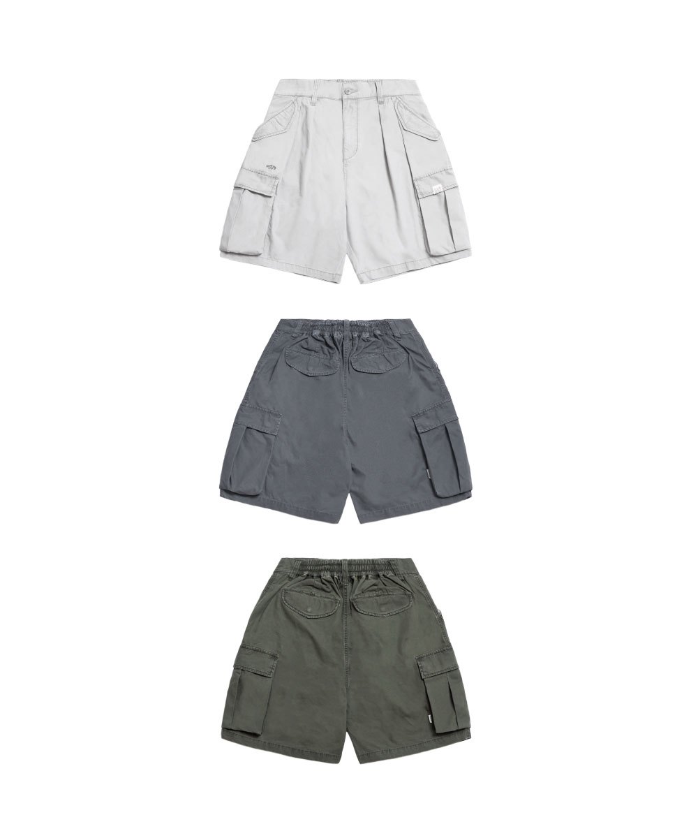 水洗雙摺軍短褲 washed double-pleated cargo shorts