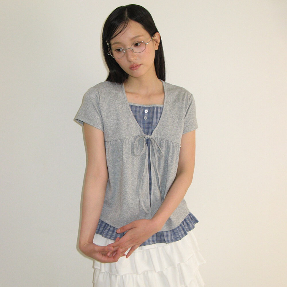 層次格紋上衣 CARDIGAN LAYERED SOFT CHECK T SHIRT