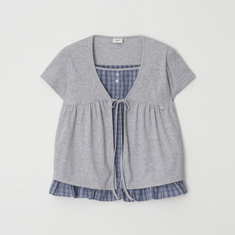 層次格紋上衣 CARDIGAN LAYERED SOFT CHECK T SHIRT