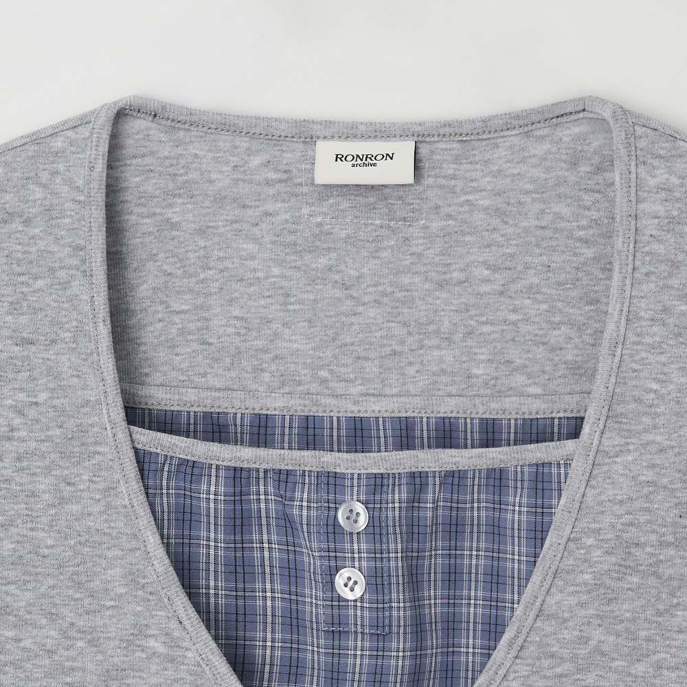 層次格紋上衣 CARDIGAN LAYERED SOFT CHECK T SHIRT