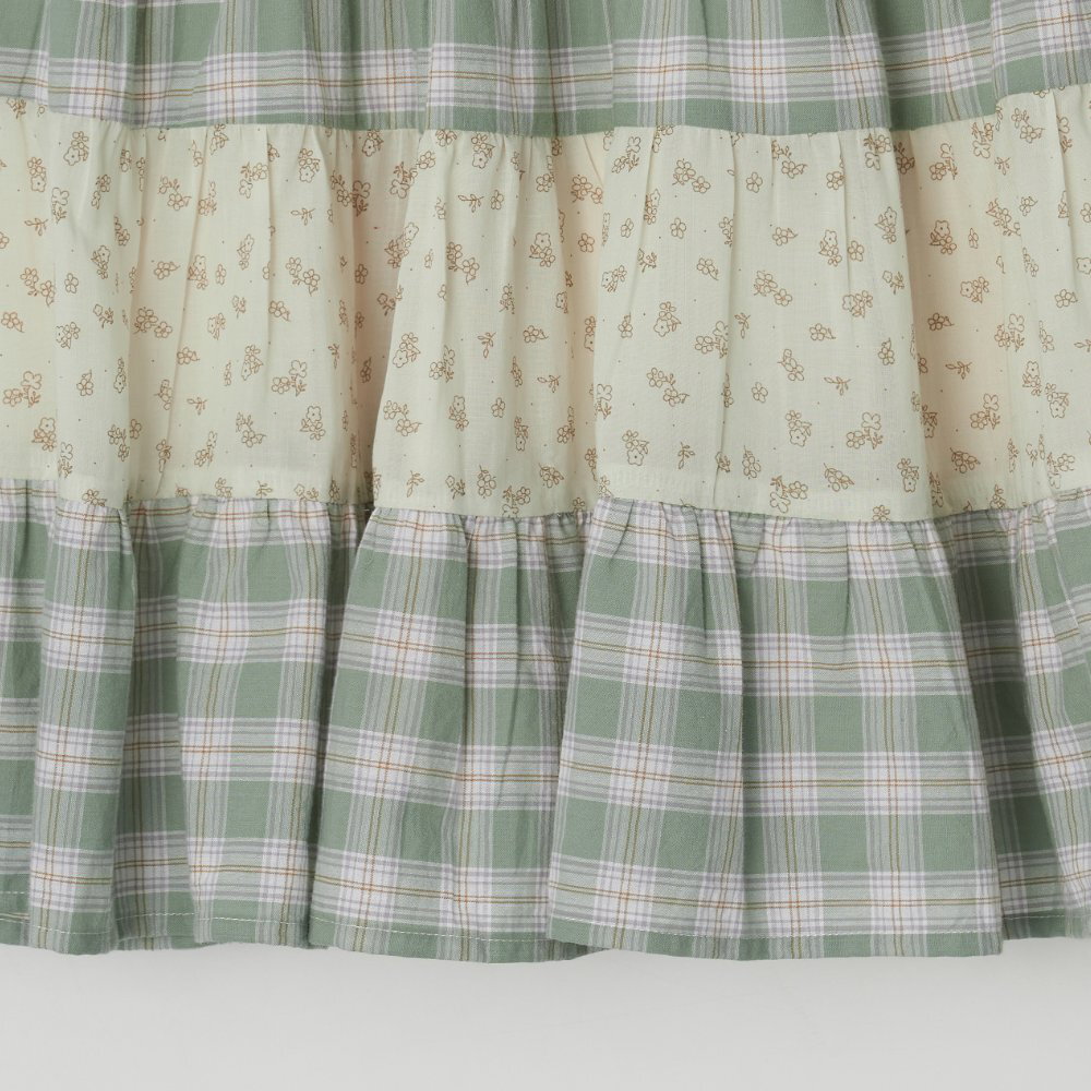 拼接中長裙 FLORAL CHECK PATCHWORK MID SKIRT