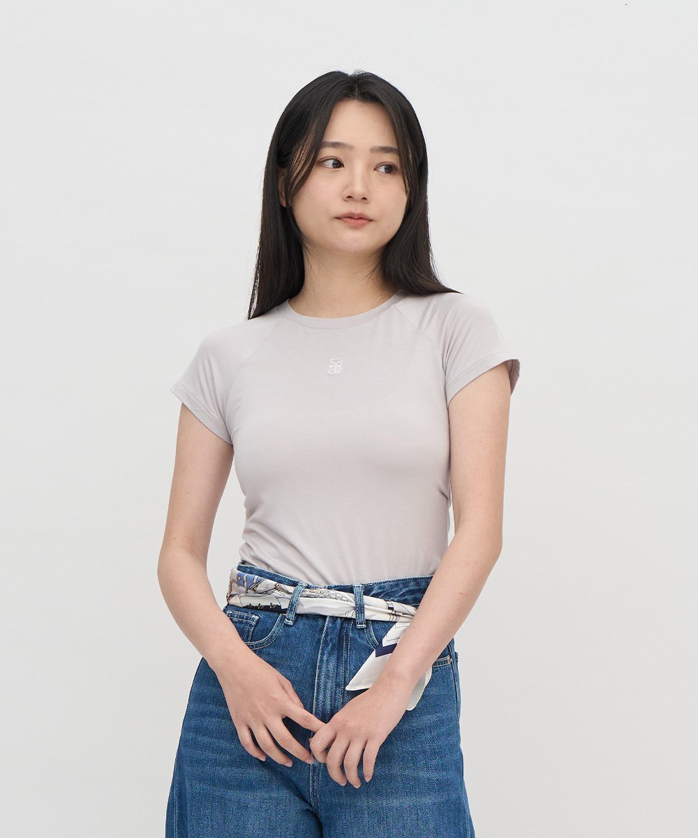 連肩袖刺繡短TEE