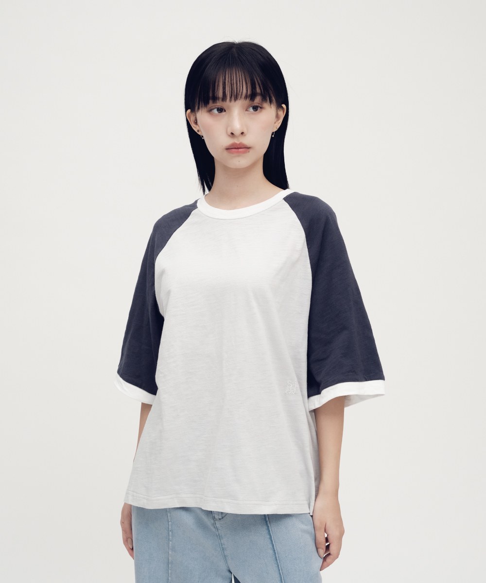 竹節棉拼色短袖TEE