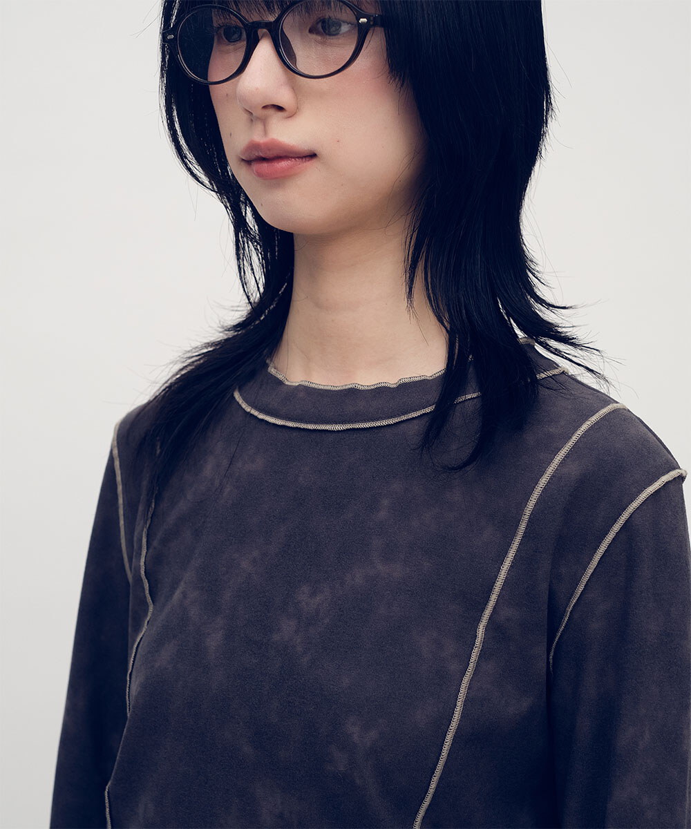 雪花絨感木耳邊上衣