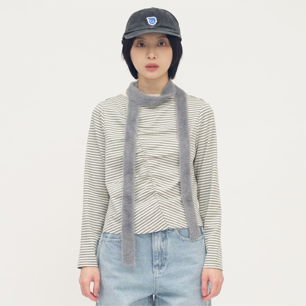 條紋拼接細褶上衣