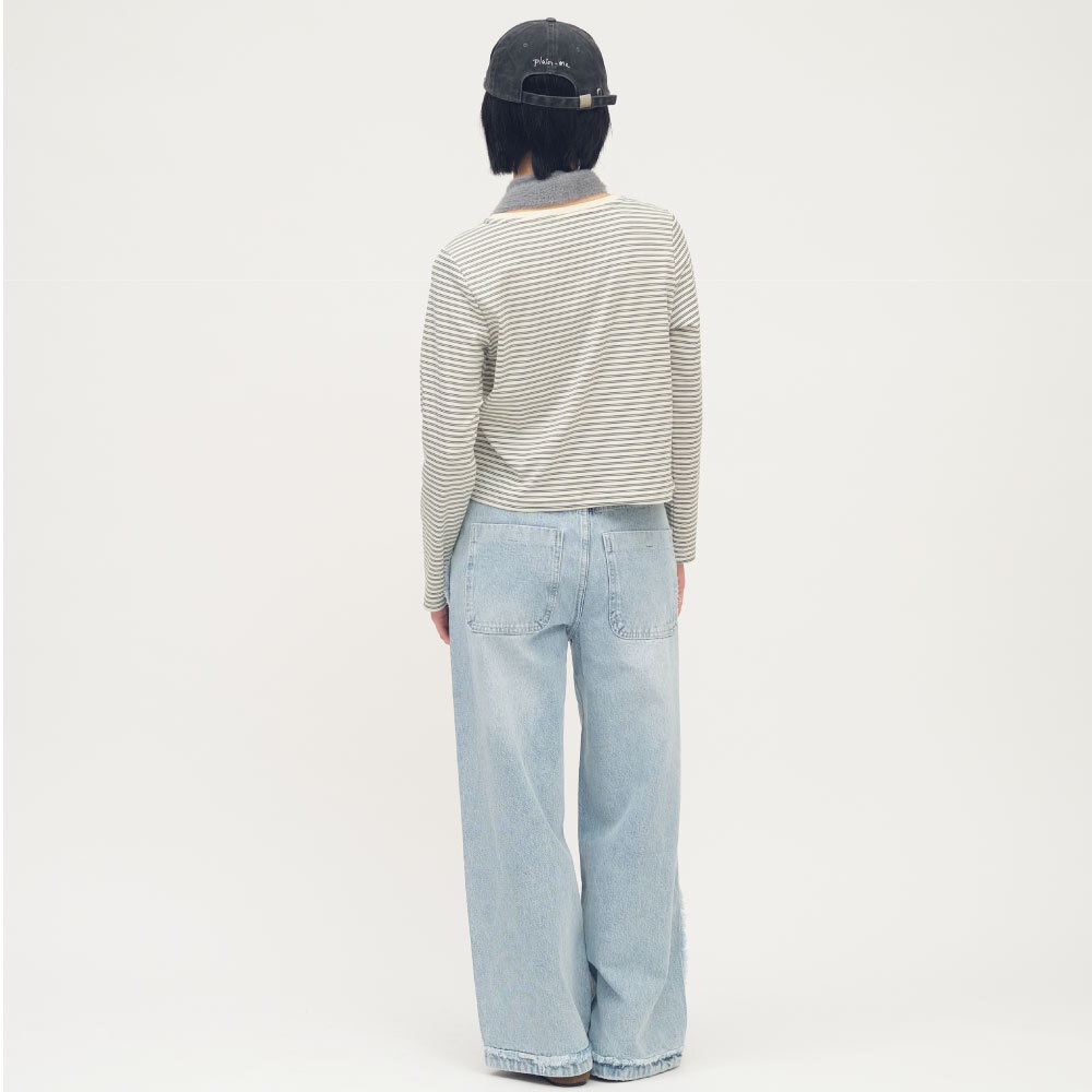 條紋拼接細褶上衣