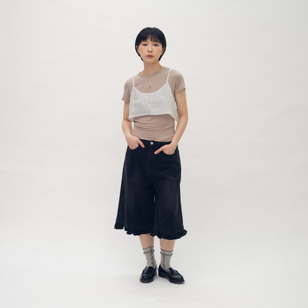 抓褶修身柔彈TEE