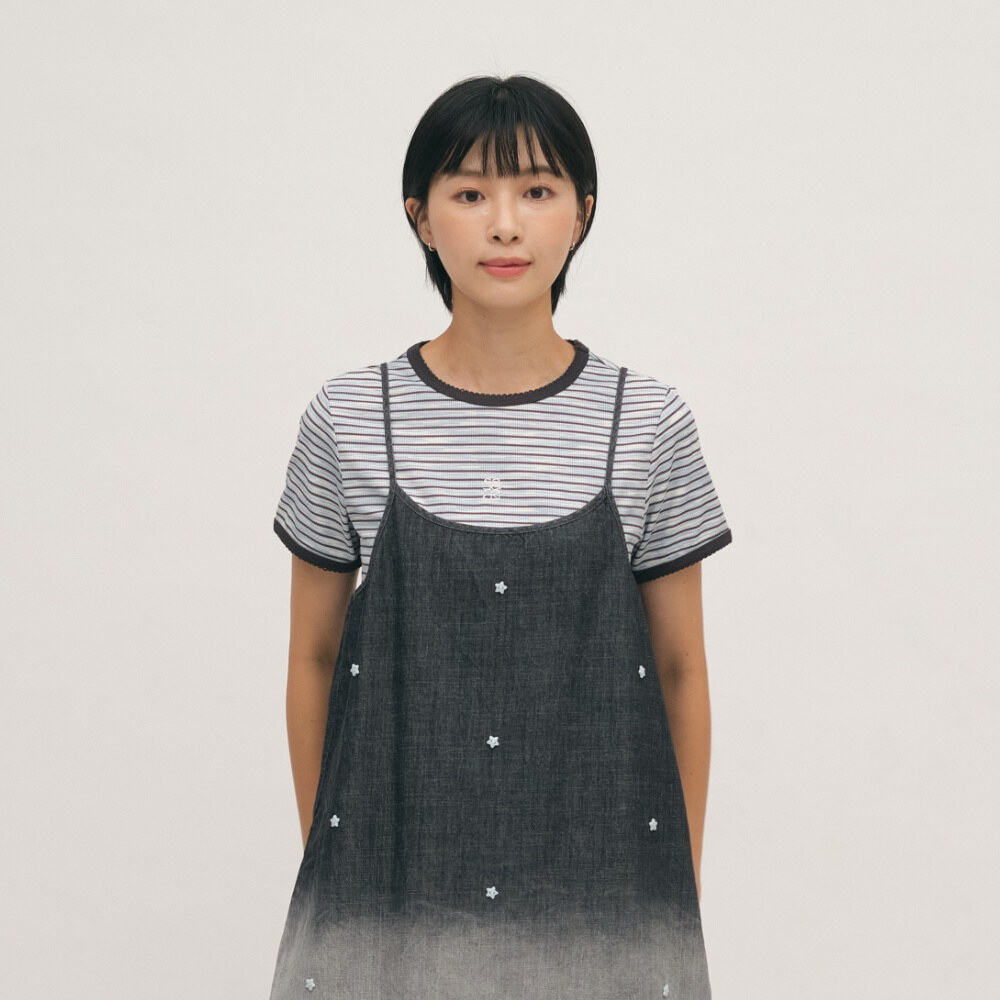 蕾絲花邊條紋TEE