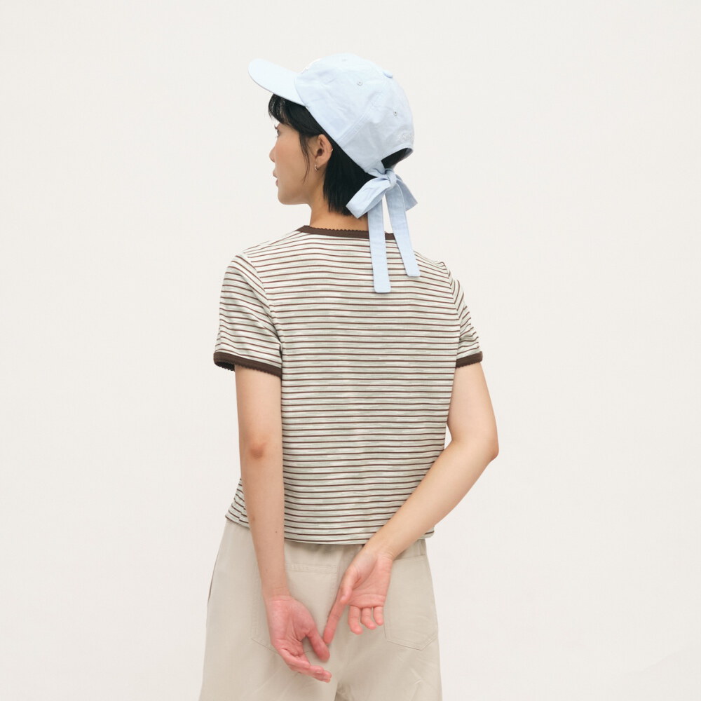 蕾絲花邊條紋TEE