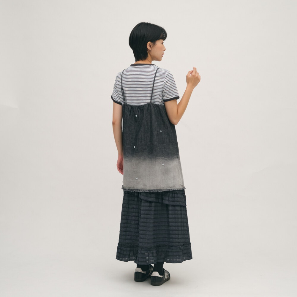 蕾絲花邊條紋TEE