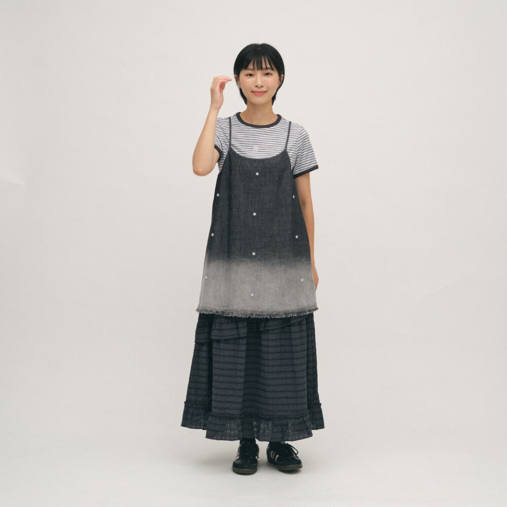 蕾絲花邊條紋TEE