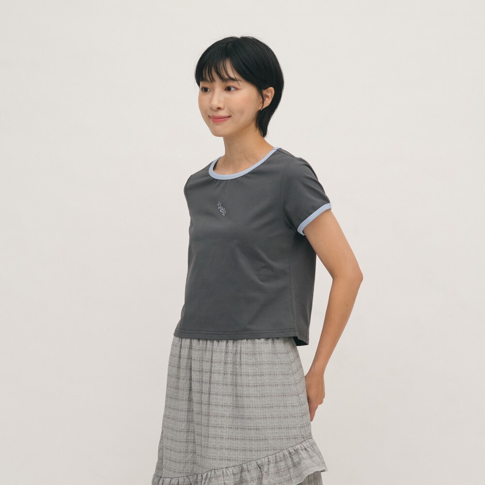 流星刺繡拼接合肩TEE