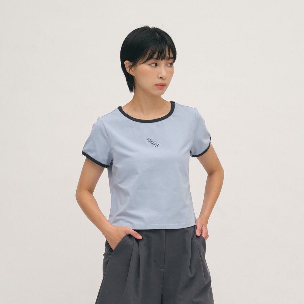 流星刺繡拼接合肩TEE