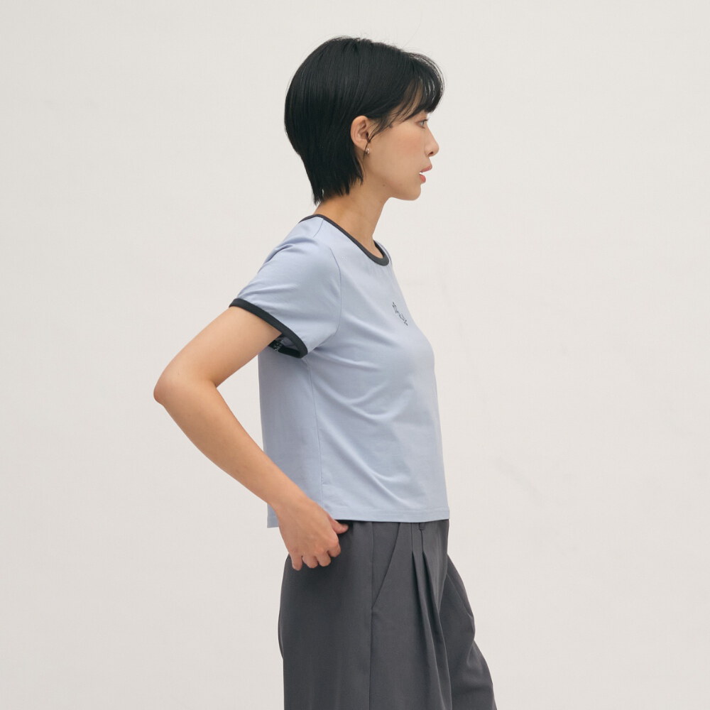 流星刺繡拼接合肩TEE