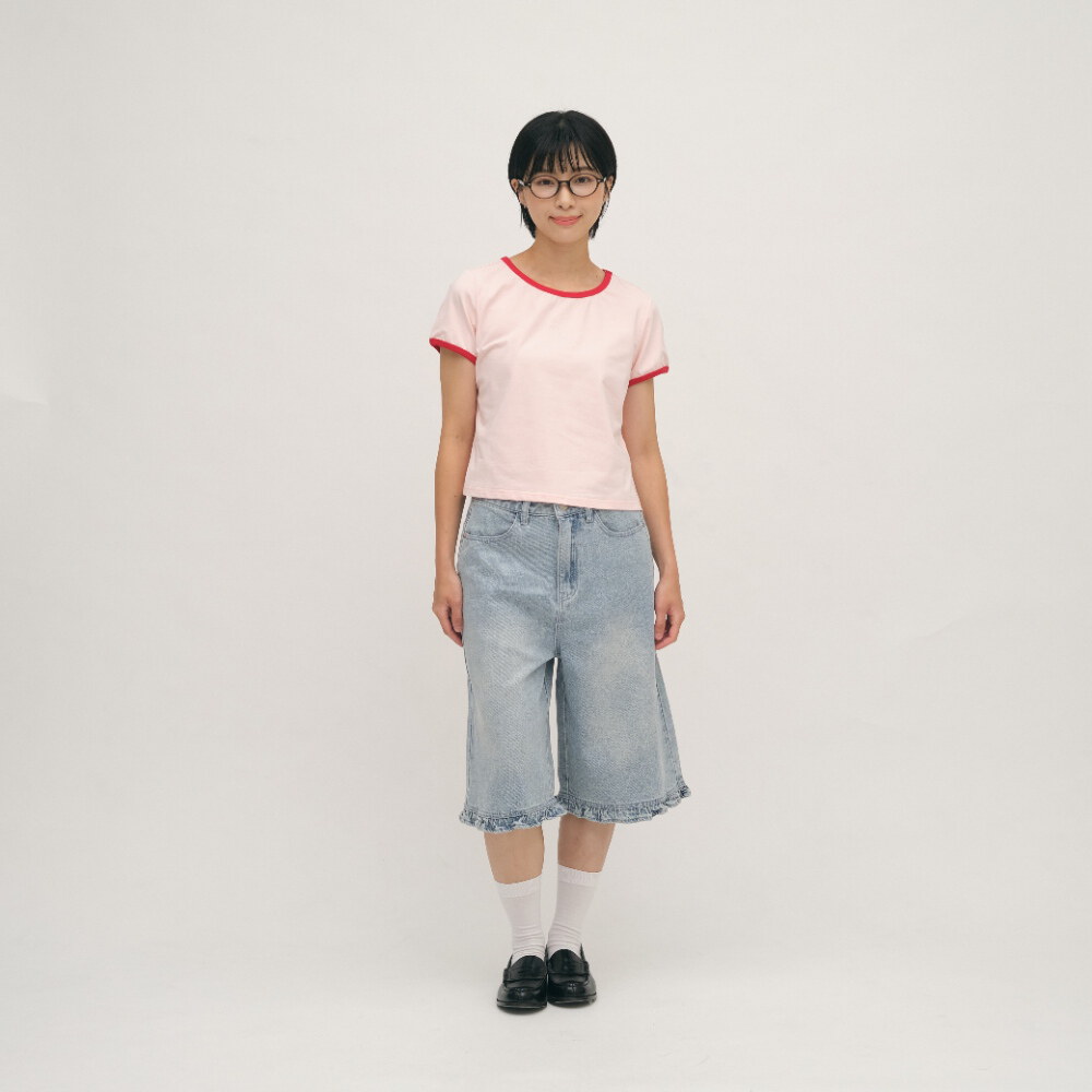 流星刺繡拼接合肩TEE