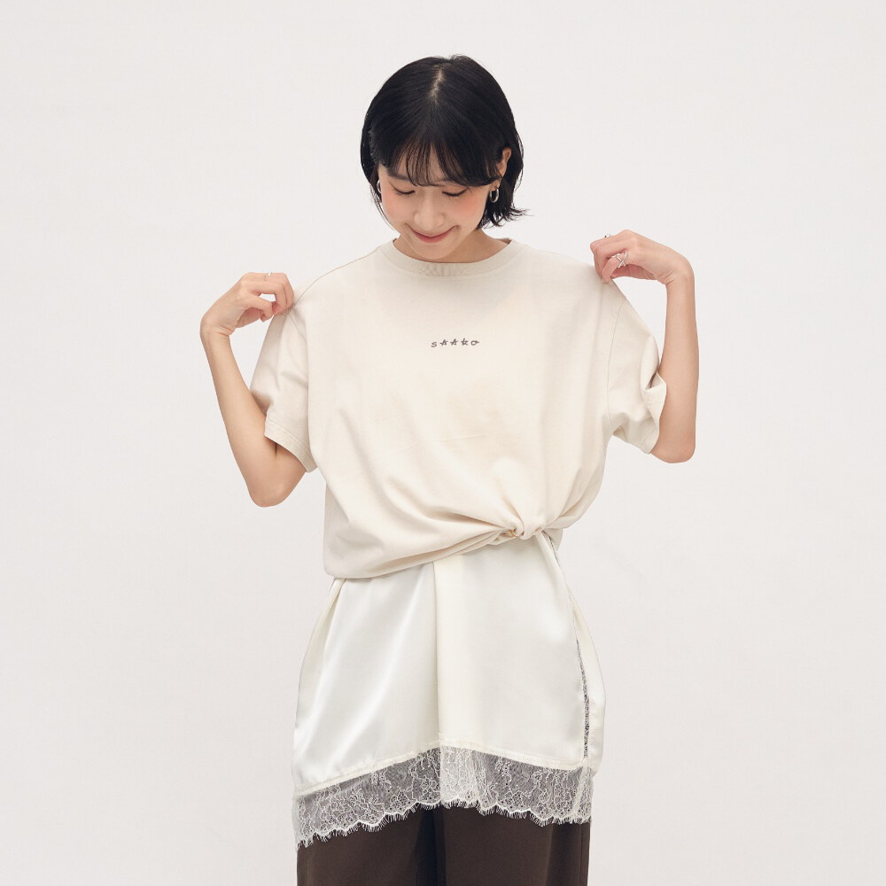 SAAKO 刺繡寬鬆水洗tee