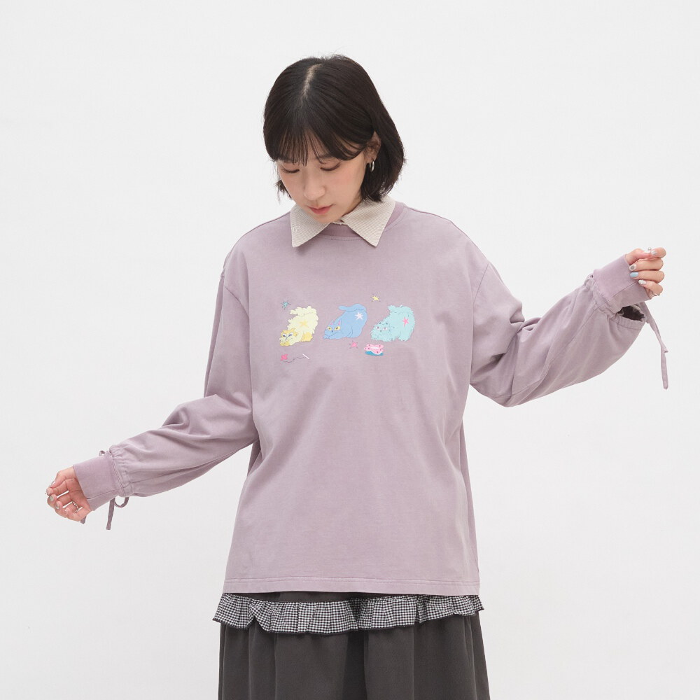 袖口綁帶貓貓水洗tee