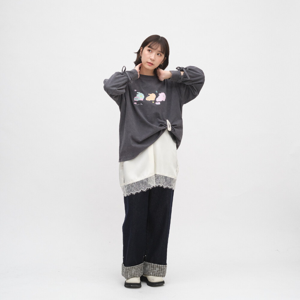 袖口綁帶貓貓水洗tee