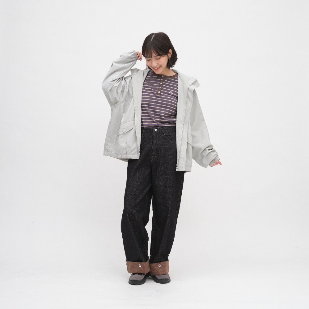 小花邊半開襟條紋TEE