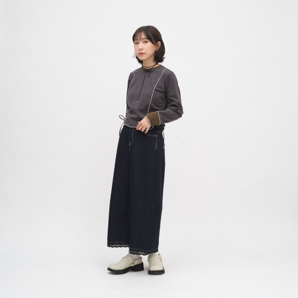 木耳邊抽繩長袖上衣