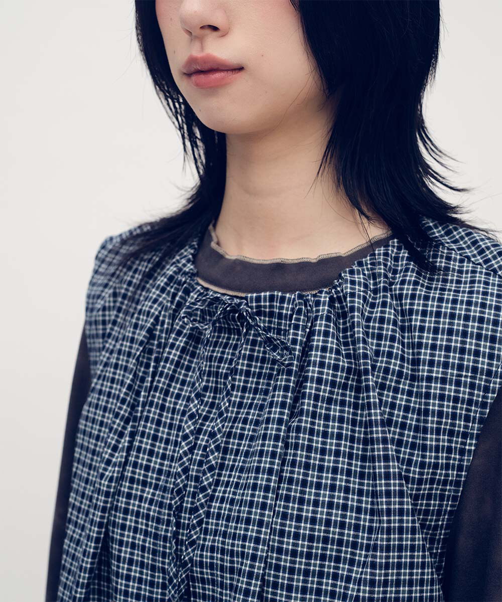 格紋綁帶抽繩背心