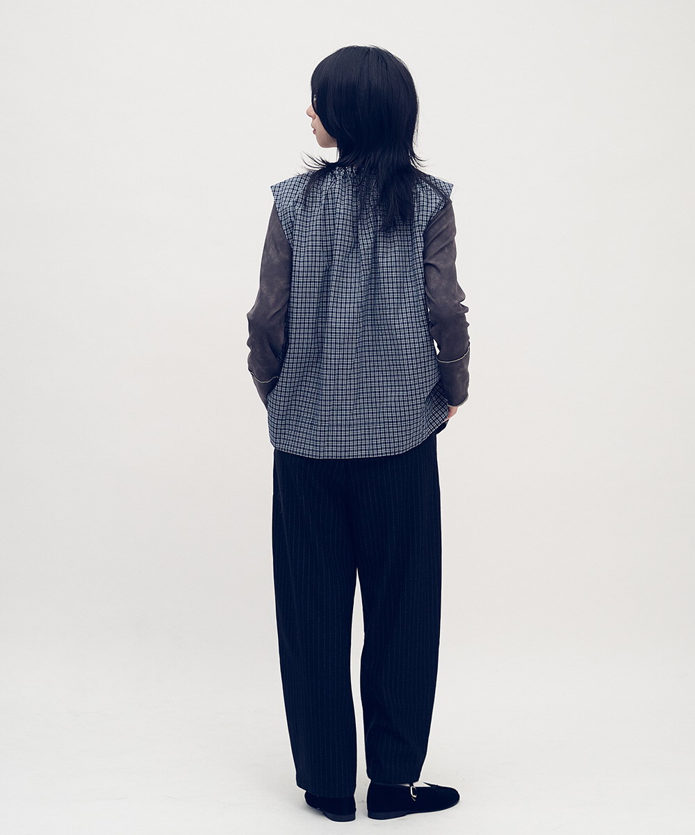 格紋綁帶抽繩背心